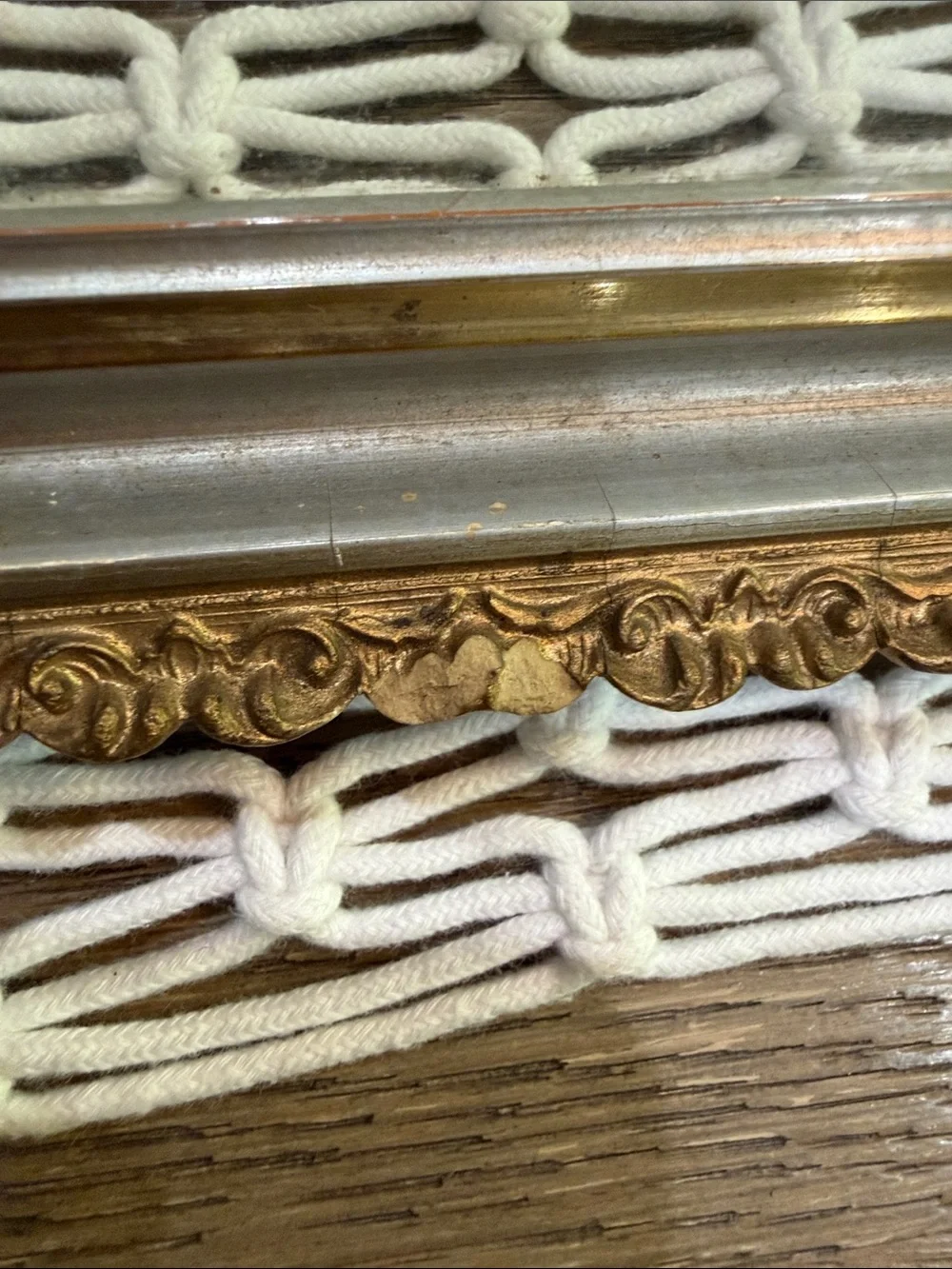 Ornate Dual-Accent Wooden Carved Picture Frame in Gold and Silver with glass